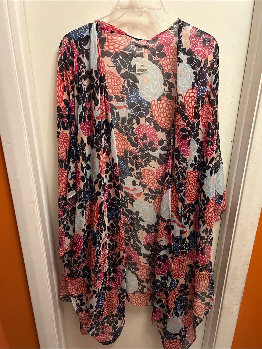 Floral Open-Front Women’s Swim Coverup - Pink & Blue